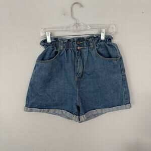 NWT Plaid & Plain High Waisted Denim Jean Shorts Women’s Size Medium Ruffle Mom